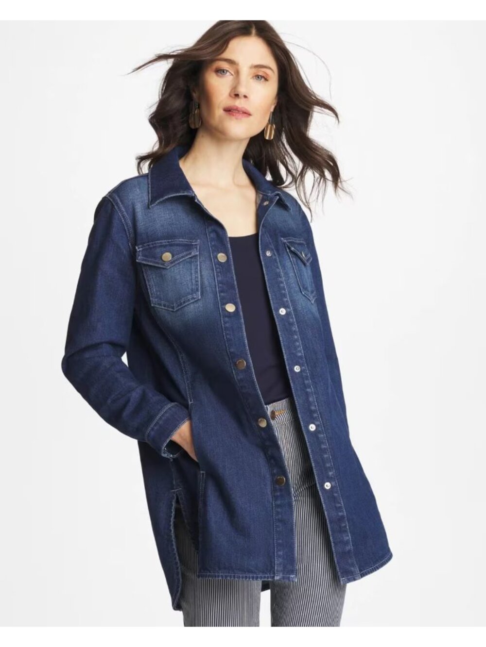 CHICO'S Button Down Denim Topper Jacket in Rome Indigo Size 4/XXL